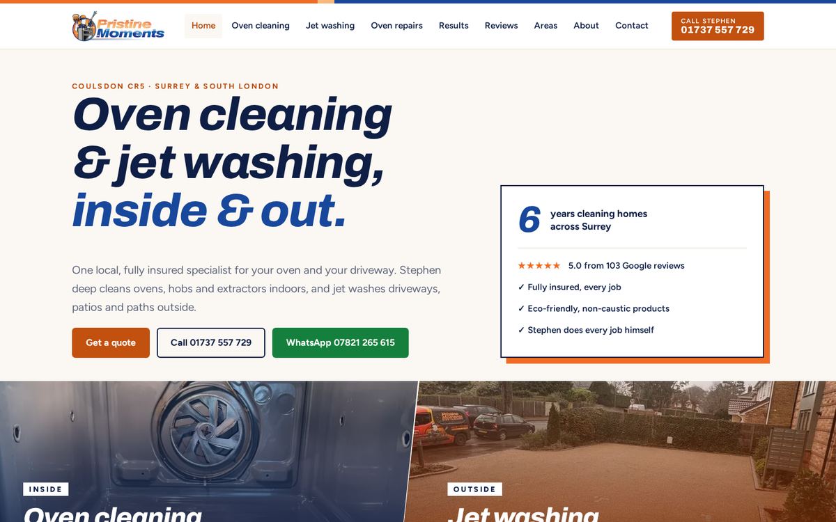 The new Pristine Moments website on a laptop