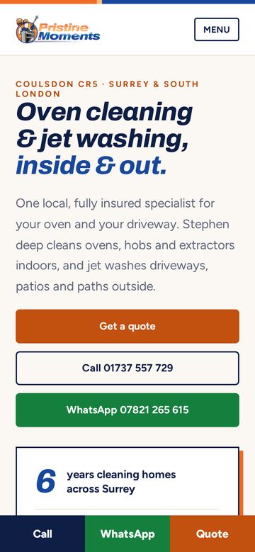 The new Pristine Moments website on a phone